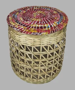 BaSE-30003 Bamboo Basket With Recycled Sari Cover