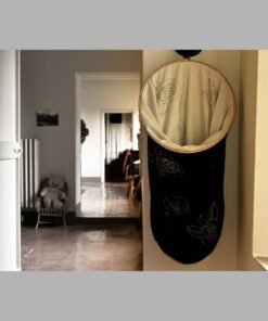 Laundry Sack (Black & White Cotton With Wooden Frame)