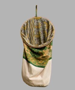 Laundry Sack (Upcycled Sari & White Markin With Wooden Frame)
