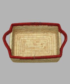 Date Palm Leaf & Grass – Square Basket W/Holders & Orange Border