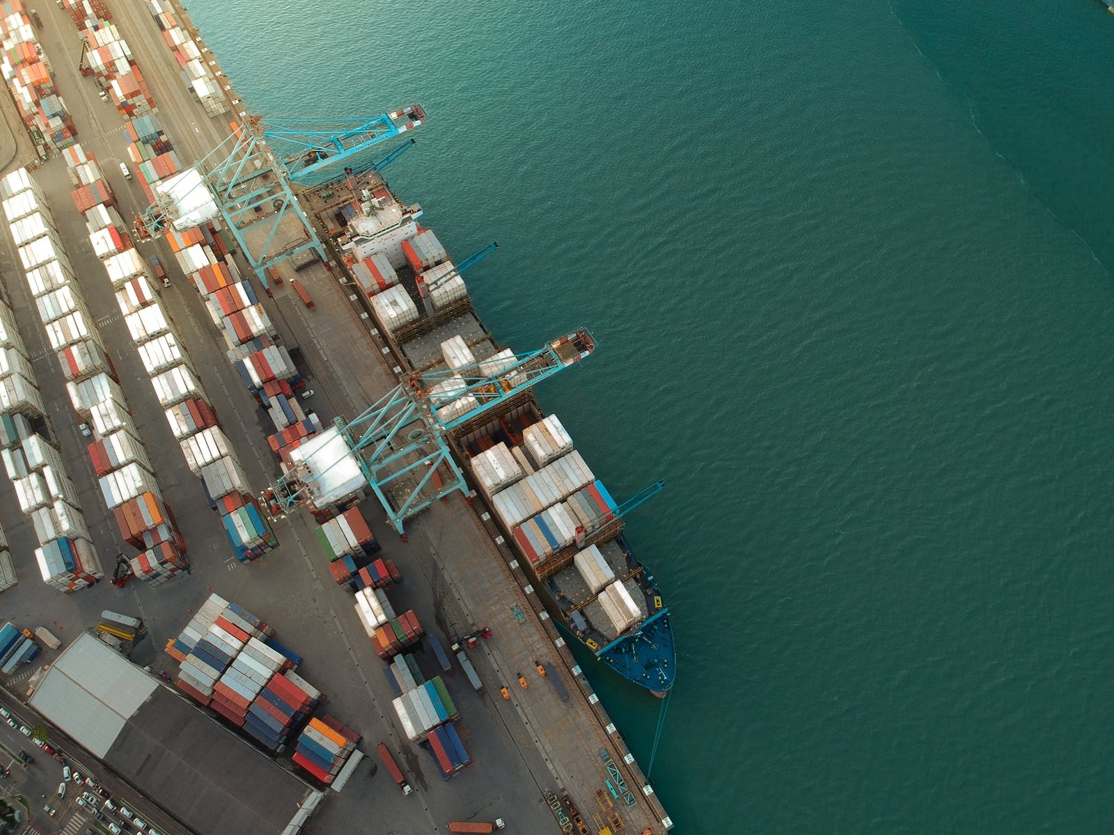 top view of harbor with containers and