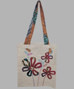 Jute Canvas Bag with Sari Applique