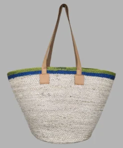 Jute Woven Bag - Green+Blue Border