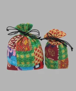 BaSE-90017a Sari Patchwork Pouch Set of 2